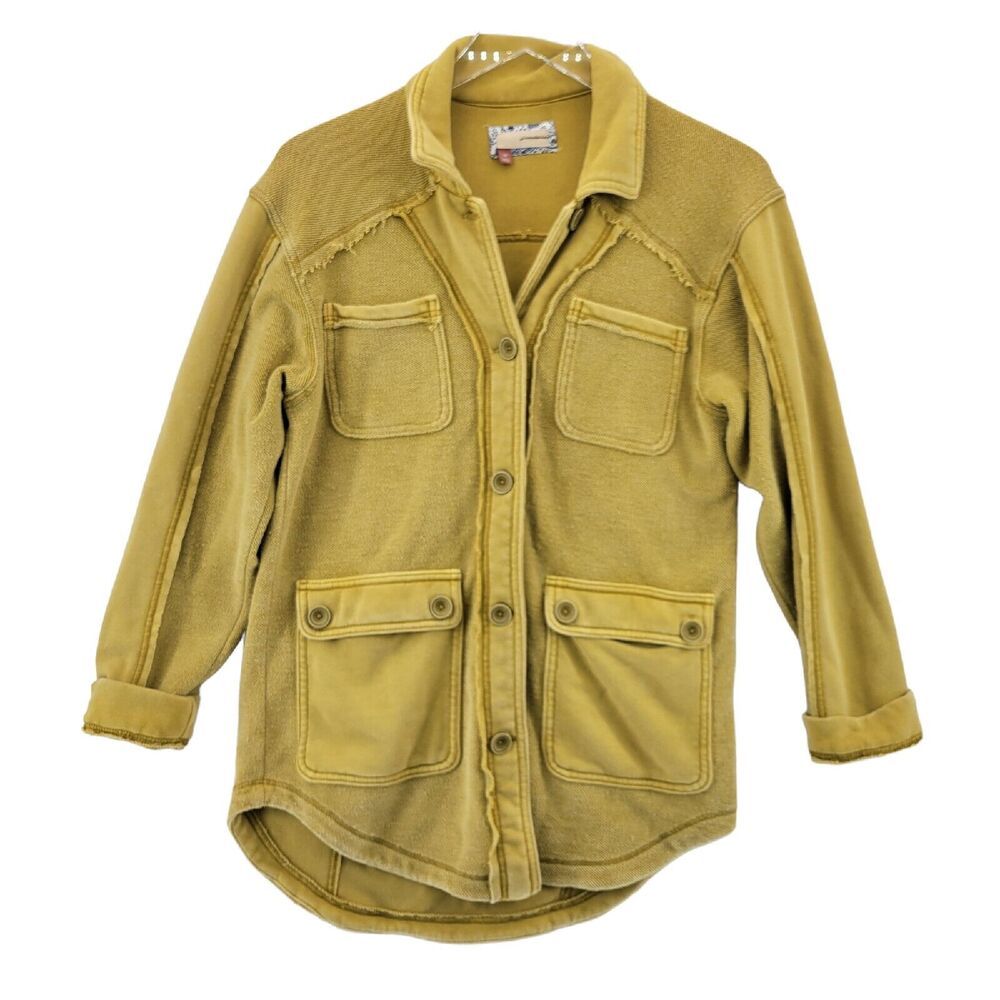 Anthropologie Pilcro Shirt Jacket Shacket Mustard Yellow Fleece Sz‎ XS Raw Seams